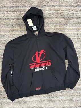 Vetements Black Hoodie with Red Logo and Zürich Print